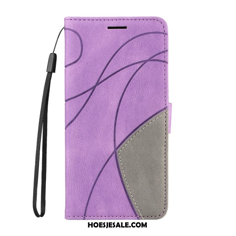 Leren Hoesje Oneplus 15 Tweekleurig Rimpelpatroon Bescherming Hoesje