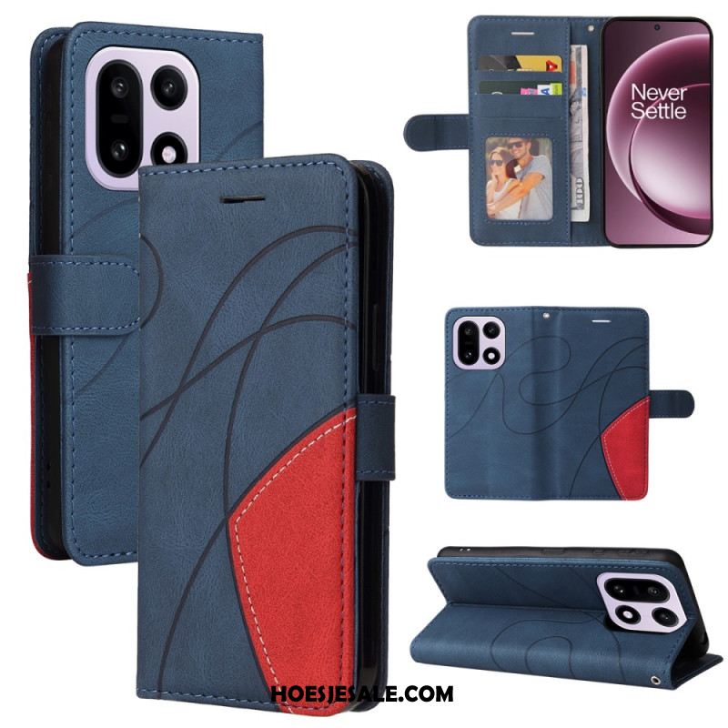 Leren Hoesje Oneplus 15 Tweekleurig Rimpelpatroon Bescherming Hoesje