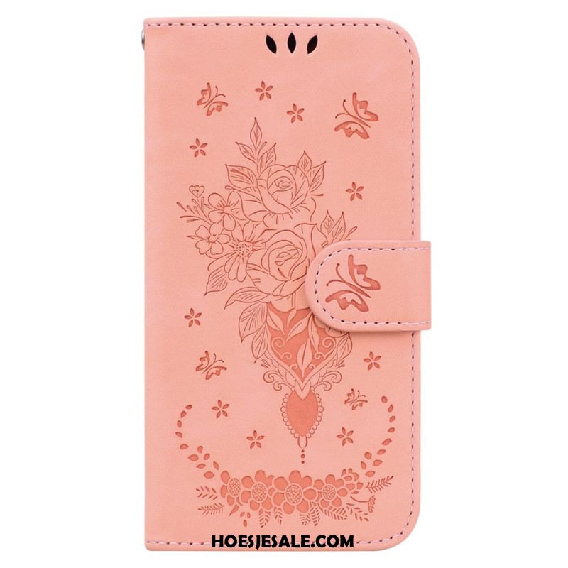Leren Hoesje Oppo Reno 12f 5g Patroon Met Vlinders En Bloemen Bescherming Hoesje