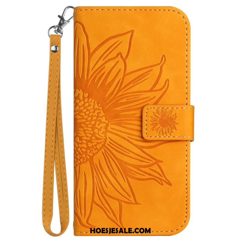 Leren Hoesje Oppo Reno 13f 4g / 5g / 13 Fs 5g Zonnebloemprint Met Bandje