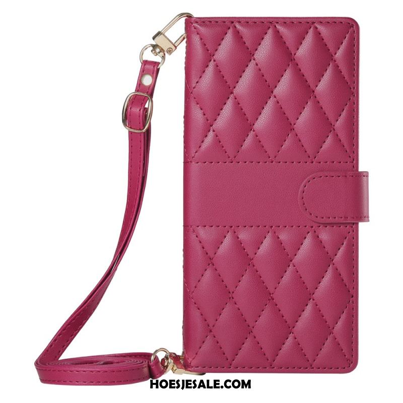 Leren Hoesje Oppo Reno 14 5g Gewatteerd Stijl Met Riem En Schouderriem Bescherming Hoesje