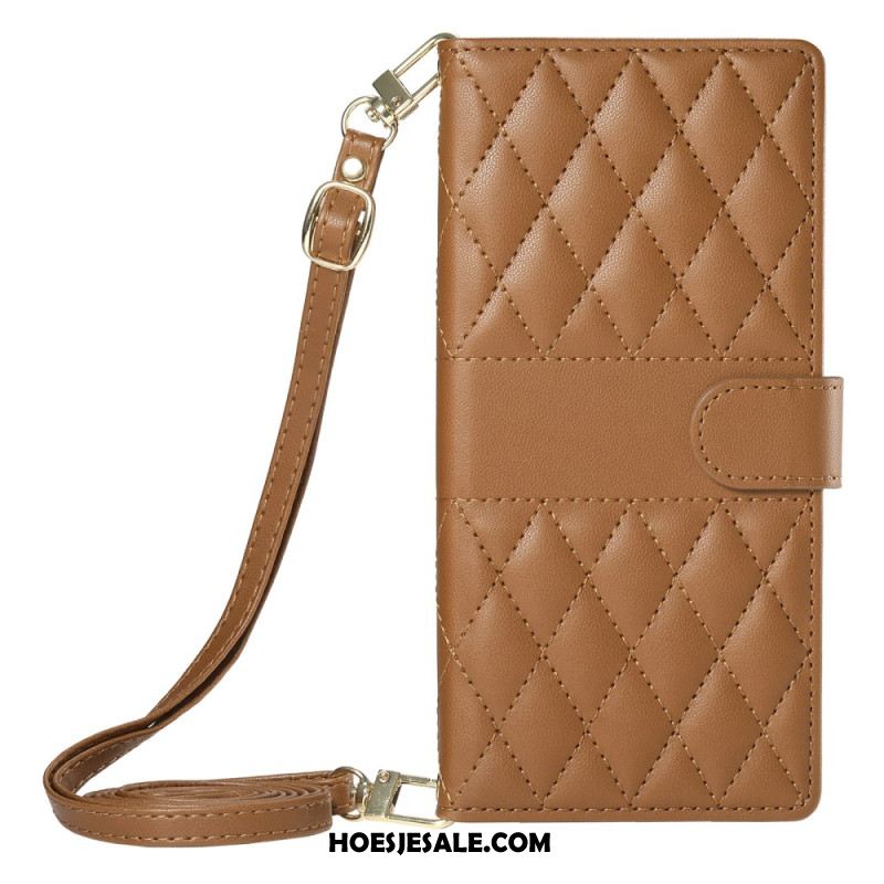 Leren Hoesje Oppo Reno 14 5g Gewatteerd Stijl Met Riem En Schouderriem Bescherming Hoesje