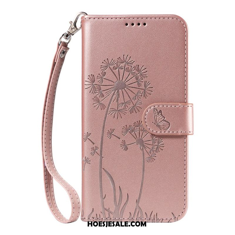 Leren Hoesje Samsung Galaxy A17 4g / 5g Paardenbloemen Met Koord