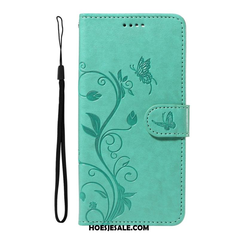 Leren Hoesje Samsung Galaxy A55 5g Bloemmotief Met Riempje Bescherming Hoesje