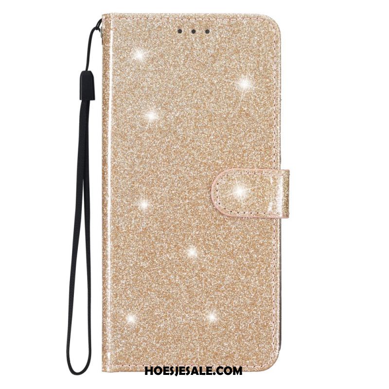 Leren Hoesje Samsung Galaxy S24 Plus 5g Pailletten Met Bandjes Bescherming Hoesje