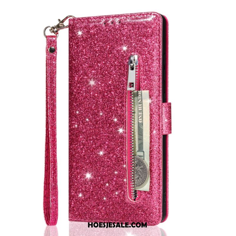 Leren Hoesje Samsung Galaxy S25 5g Edge Portemonnee Met Pailletten