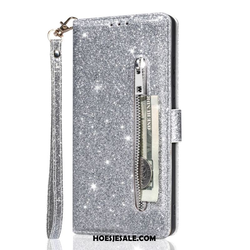 Leren Hoesje Samsung Galaxy S25 5g Edge Portemonnee Met Pailletten