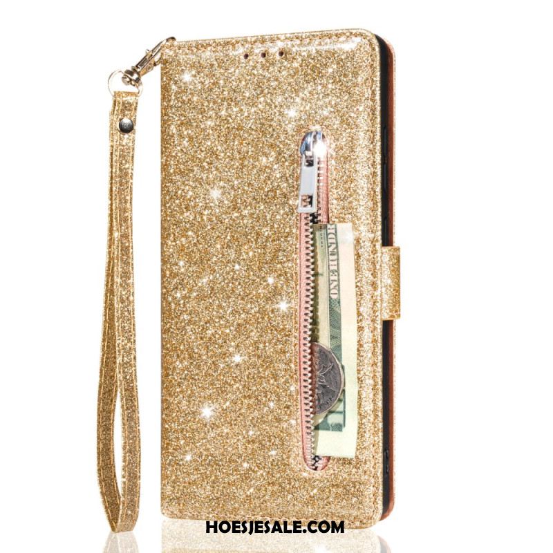 Leren Hoesje Samsung Galaxy S25 5g Edge Portemonnee Met Pailletten