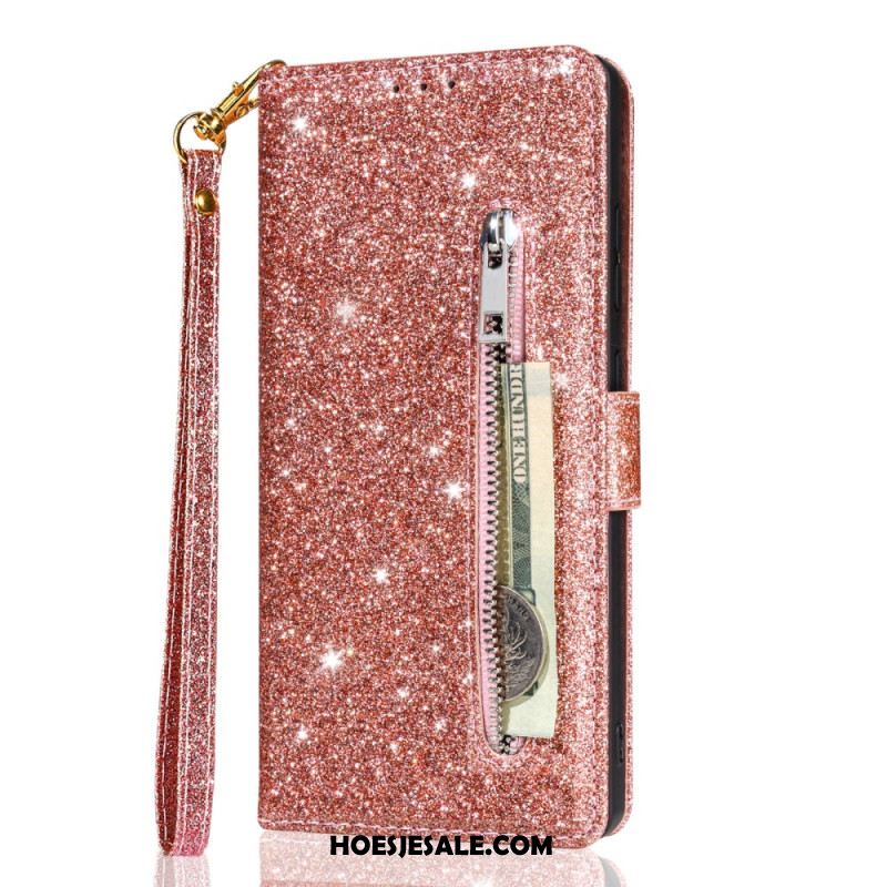 Leren Hoesje Samsung Galaxy S25 5g Edge Portemonnee Met Pailletten