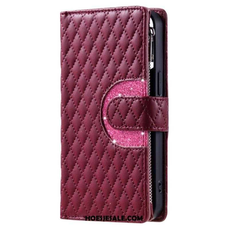 Leren Hoesje Samsung Galaxy S25 5g Gewatteerde Portemonnee Met Ritssluiting Bescherming Hoesje