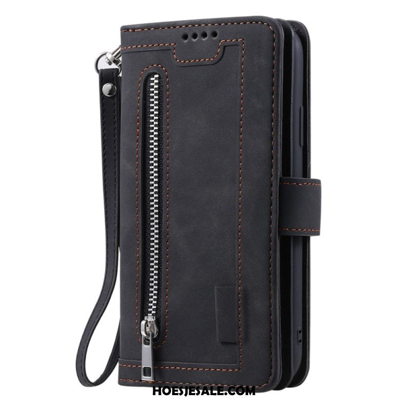 Leren Hoesje Samsung Galaxy S25 5g Portemonnee Met 9 Kaartsleuven En Koord Bescherming Hoesje