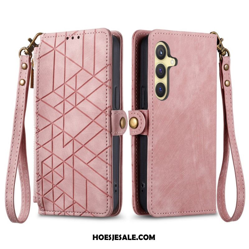 Leren Hoesje Samsung Galaxy S25 5g Portemonnee Met Geometrische Suède-look