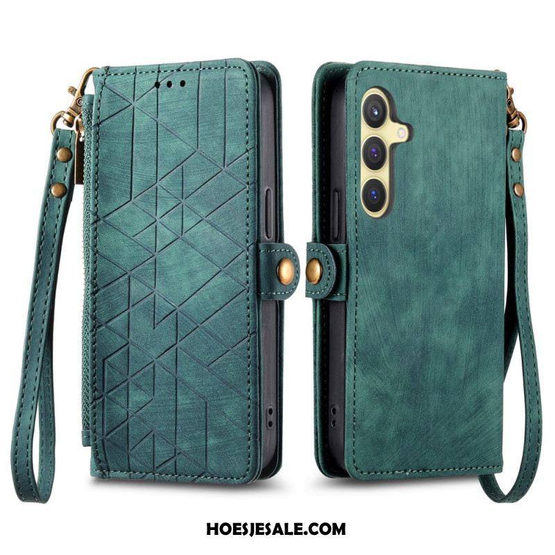 Leren Hoesje Samsung Galaxy S25 5g Portemonnee Met Geometrische Suède-look