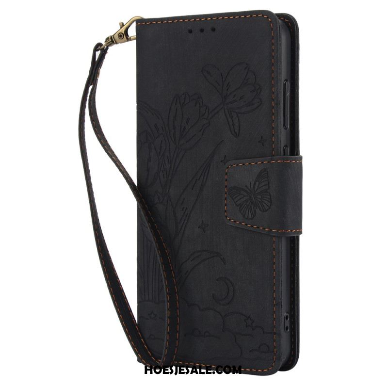 Leren Hoesje Samsung Galaxy S25 5g Suède-effect Bloemenpatroon