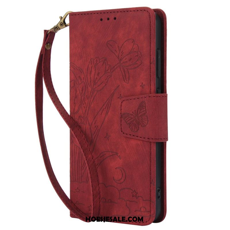 Leren Hoesje Samsung Galaxy S25 5g Suède-effect Bloemenpatroon