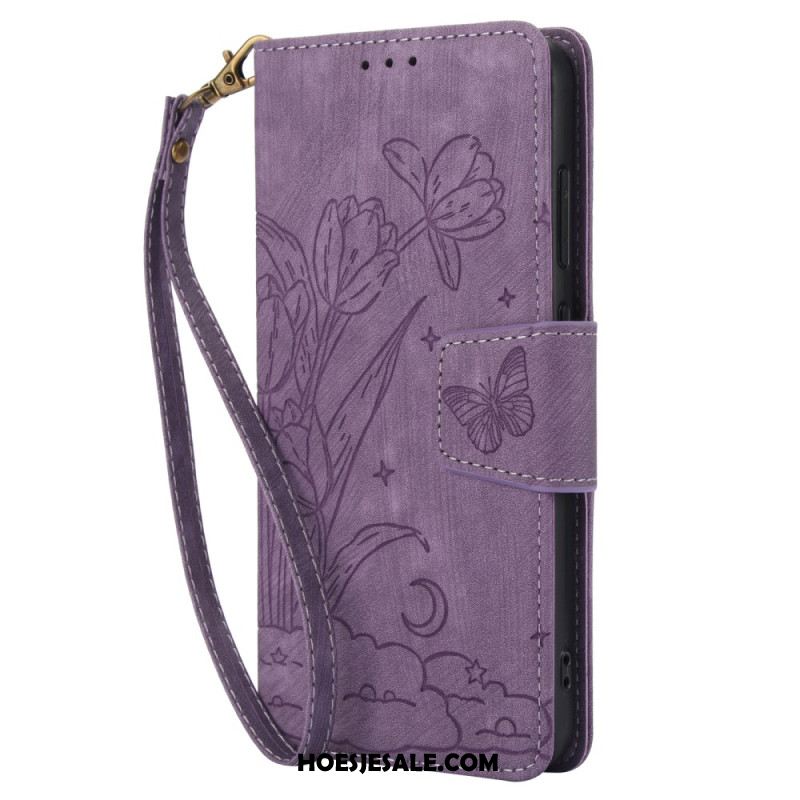 Leren Hoesje Samsung Galaxy S25 5g Suède-effect Bloemenpatroon