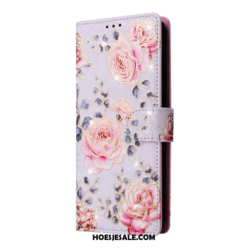 Leren Hoesje Samsung Galaxy S25 Fe Bloemenprint Bescherming Hoesje