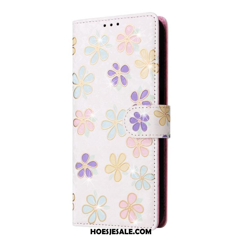 Leren Hoesje Samsung Galaxy S25 Fe Bloemenprint Bescherming Hoesje