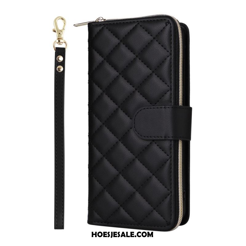 Leren Hoesje Samsung Galaxy S25 Fe Gewatteerd Met Bandje En Schouderband Bescherming Hoesje