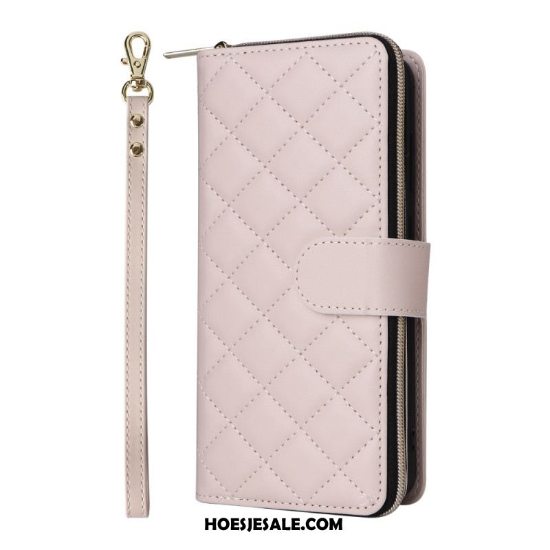 Leren Hoesje Samsung Galaxy S25 Fe Gewatteerd Met Bandje En Schouderband Bescherming Hoesje