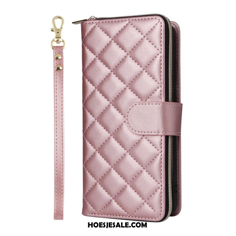 Leren Hoesje Samsung Galaxy S25 Fe Gewatteerd Met Bandje En Schouderband Bescherming Hoesje