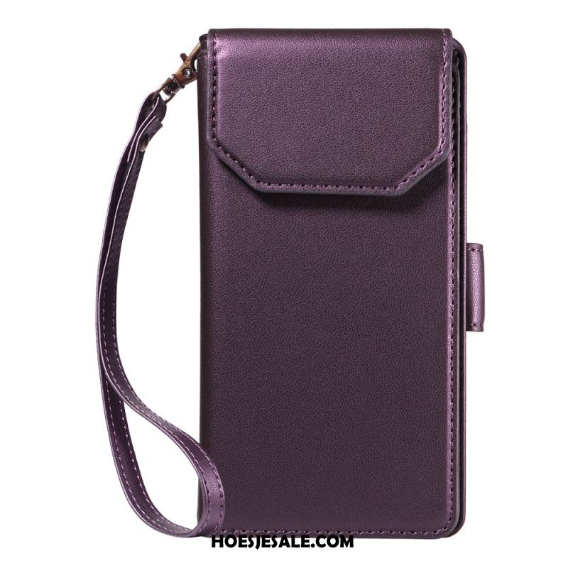 Leren Hoesje Samsung Galaxy S25 Fe Kaarthouder En Polsbandje Bescherming Hoesje