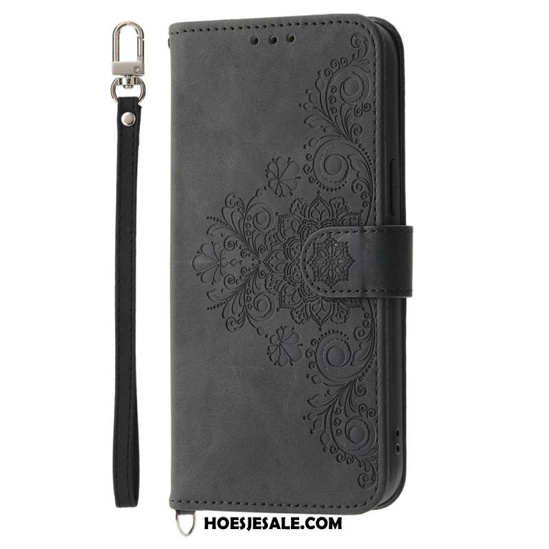 Leren Hoesje Samsung Galaxy S25 Plus 5g Bloemenpatroon En Bandjes Bescherming Hoesje