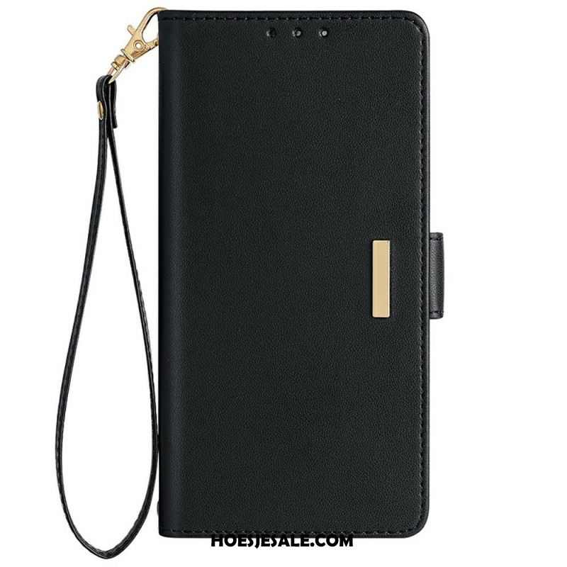 Leren Hoesje Samsung Galaxy S25 Plus 5g Gouden Sluiting Met Bandje Bescherming Hoesje