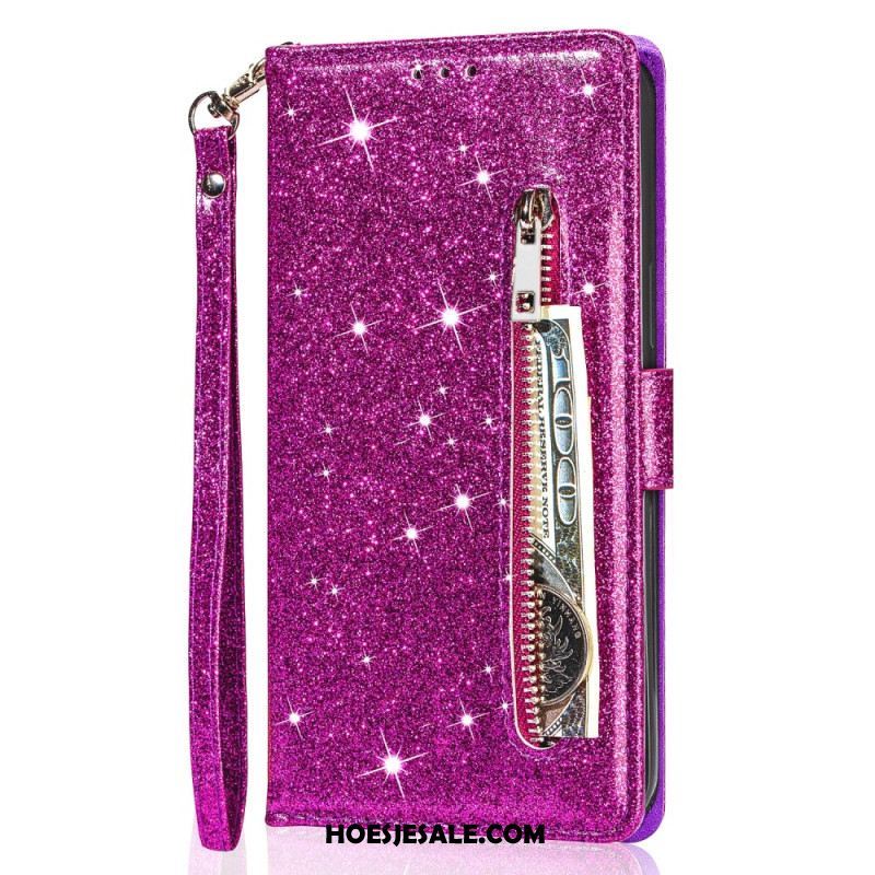 Leren Hoesje Samsung Galaxy S25 Plus 5g Portemonnee Met Pailletten Bescherming Hoesje