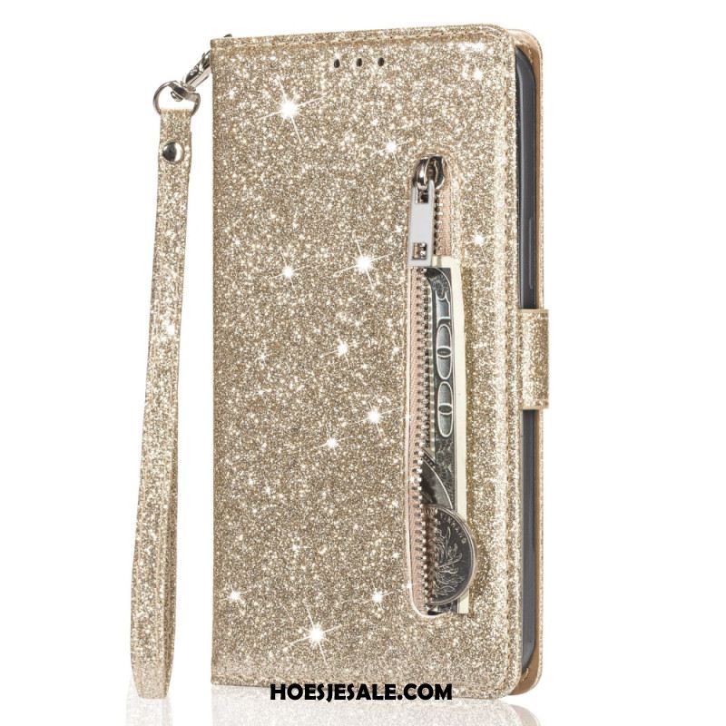 Leren Hoesje Samsung Galaxy S25 Plus 5g Portemonnee Met Pailletten Bescherming Hoesje