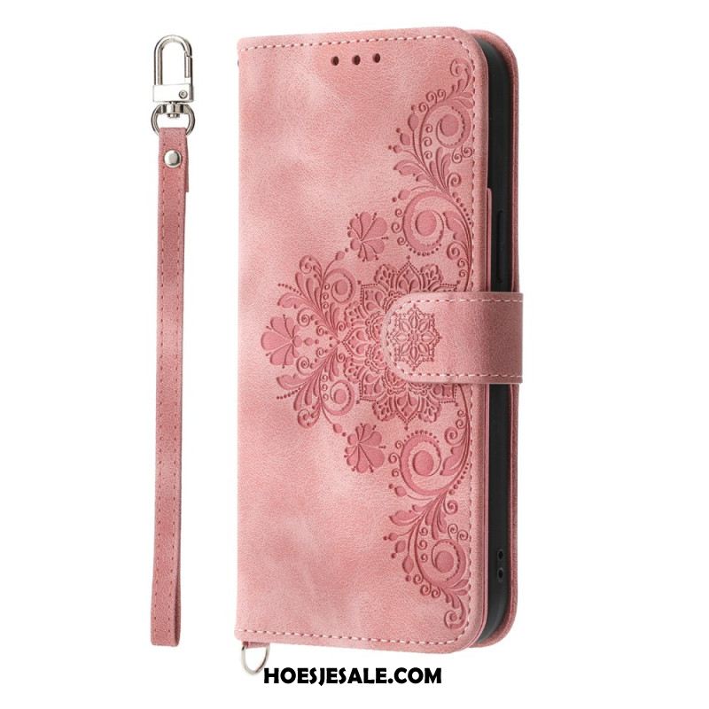 Leren Hoesje Samsung Galaxy S25 Ultra 5g Bloemenpatroon En Bandjes