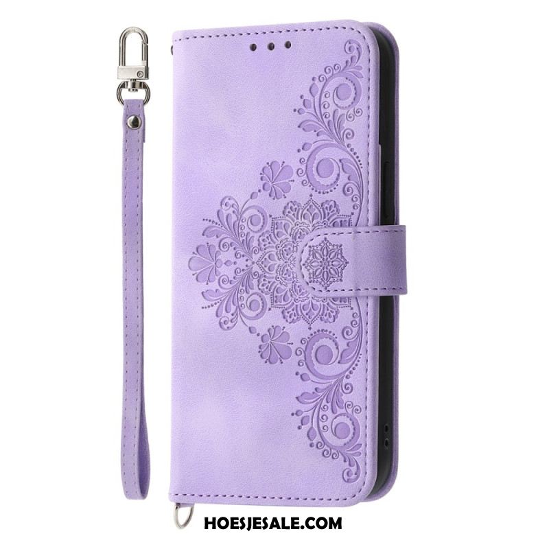 Leren Hoesje Samsung Galaxy S25 Ultra 5g Bloemenpatroon En Bandjes