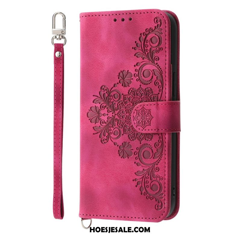 Leren Hoesje Samsung Galaxy S25 Ultra 5g Bloemenpatroon En Bandjes