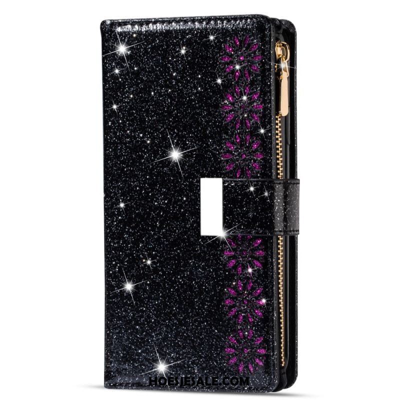 Leren Hoesje Samsung Galaxy S25 Ultra 5g Pailletten Met Zilveren Sluiting Bescherming Hoesje