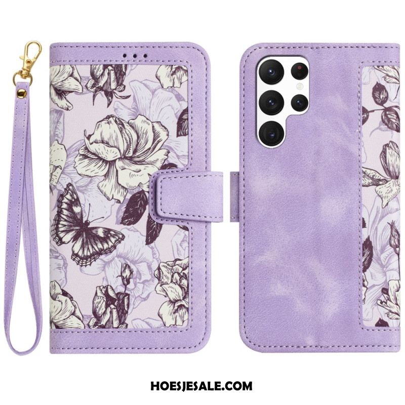 Leren Hoesje Samsung Galaxy S25 Ultra 5g Portemonnee Met Bloemenprint Bescherming Hoesje