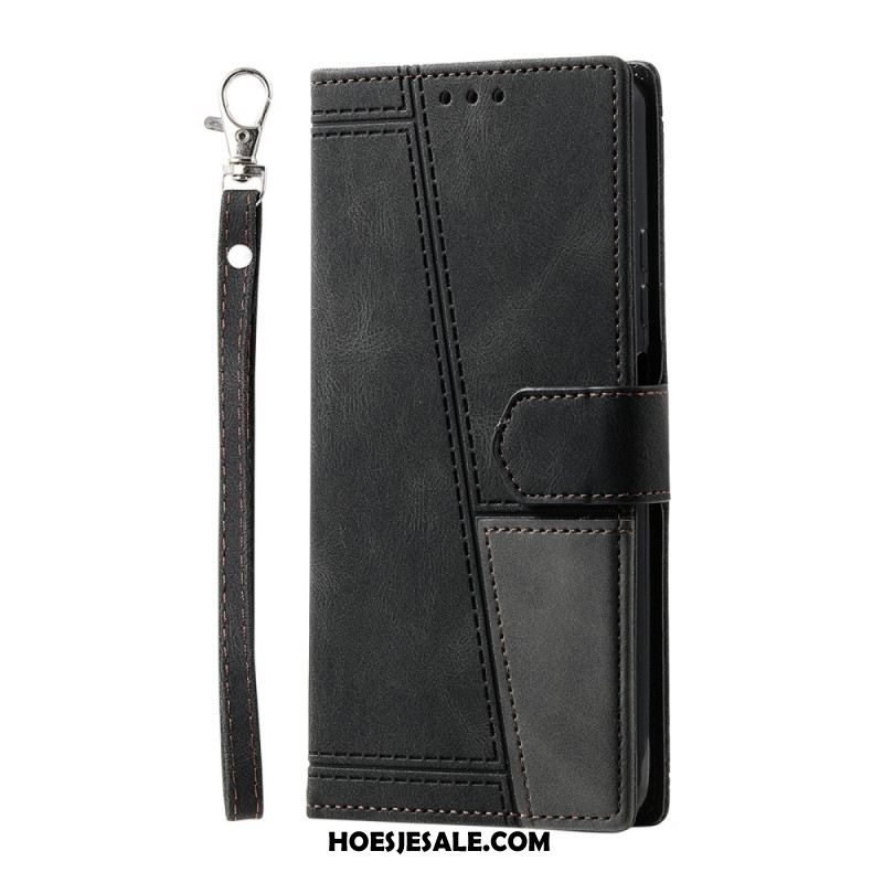 Leren Hoesje Samsung Galaxy S25 Ultra 5g Tweekleurige Rfid-portemonnee In Suède-stijl Met Bandje