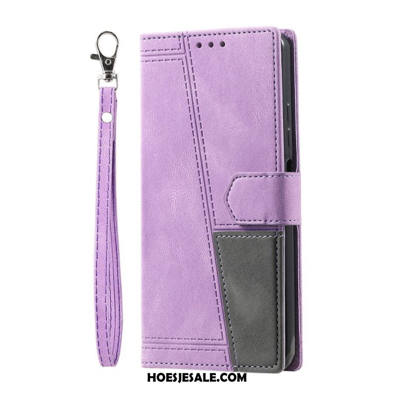 Leren Hoesje Samsung Galaxy S25 Ultra 5g Tweekleurige Rfid-portemonnee In Suède-stijl Met Bandje