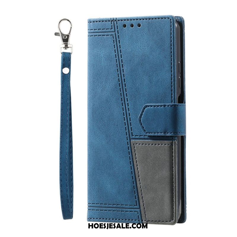 Leren Hoesje Samsung Galaxy S25 Ultra 5g Tweekleurige Rfid-portemonnee In Suède-stijl Met Bandje
