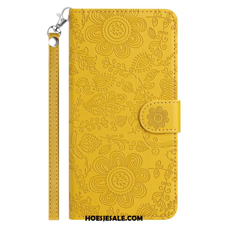 Leren Hoesje Samsung Galaxy S26 Bloemenpatroon Met Koord Bescherming Hoesje