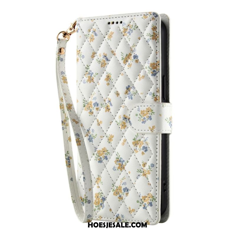 Leren Hoesje Samsung Galaxy S26 Portemonnee Met Bloemenprint En Draagkoord