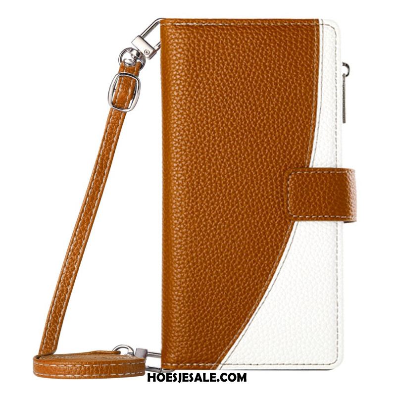 Leren Hoesje Samsung Galaxy S26 Tweekleurige Portemonnee Met Bandjes