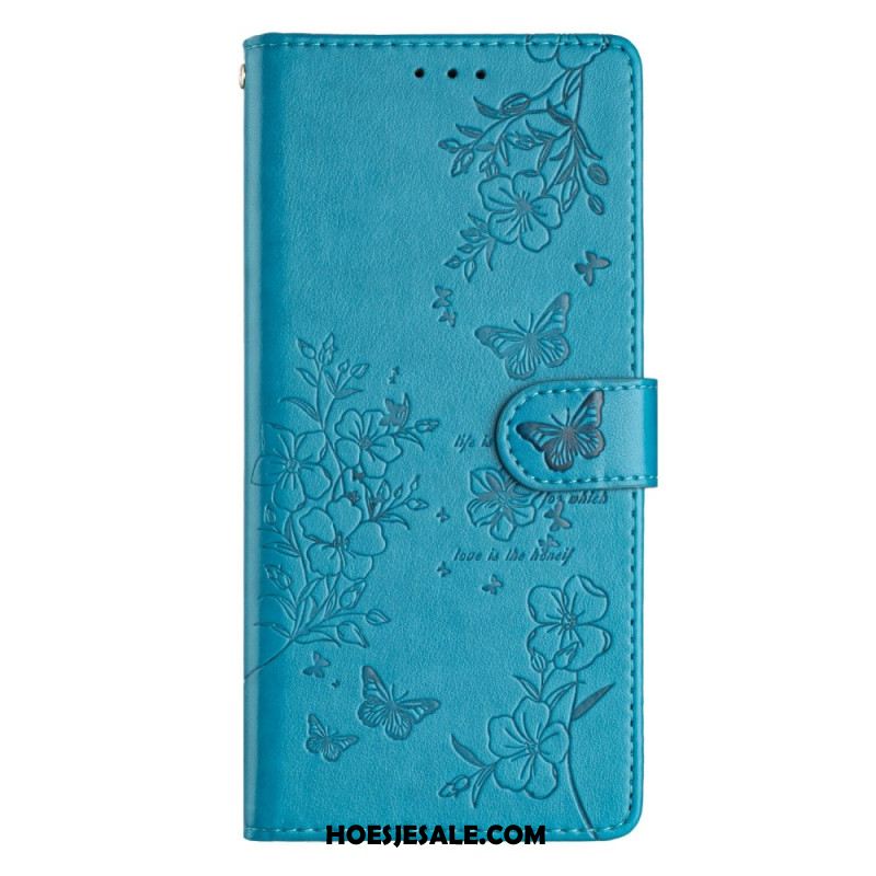 Leren Hoesje Samsung Galaxy S26 Ultra Bloemen Met Vlinders