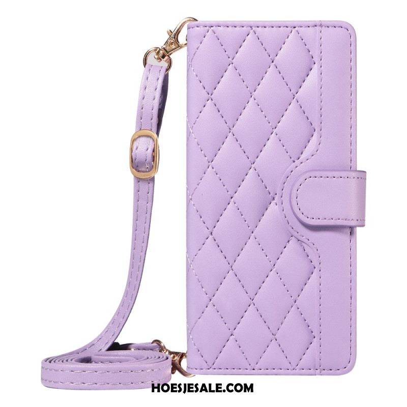 Leren Hoesje Samsung Galaxy S26 Ultra Gewatteerd Met Riempje En Schouderriem Bescherming Hoesje