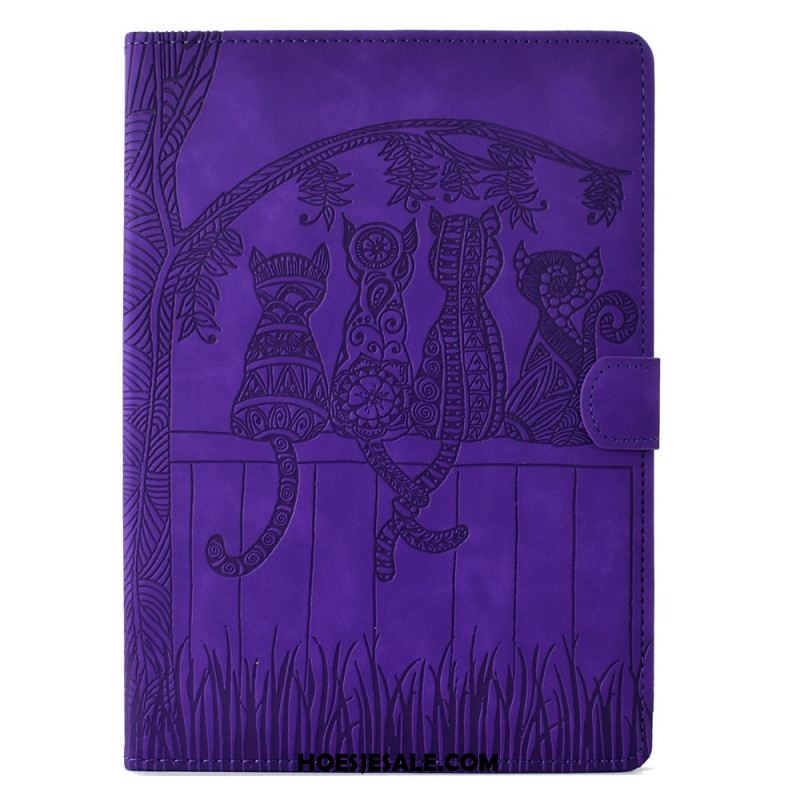 Leren Hoesje Samsung Galaxy Tab S11 Kattenscène Met Suède-effect Bescherming Hoesje