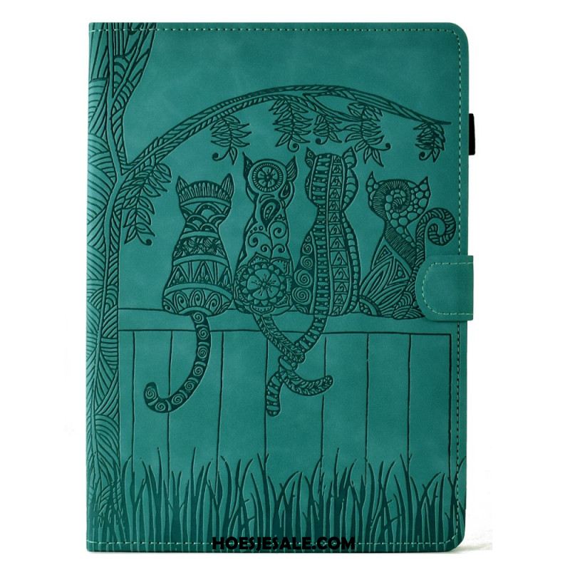 Leren Hoesje Samsung Galaxy Tab S11 Kattenscène Met Suède-effect Bescherming Hoesje