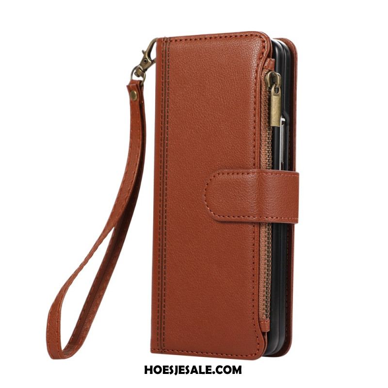 Leren Hoesje Samsung Galaxy Z Fold 7 Portemonnee Met Riempje