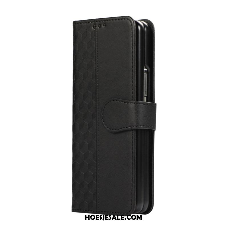 Leren Hoesje Samsung Galaxy Z Fold 7 Reliëfpatroon Met Riempje