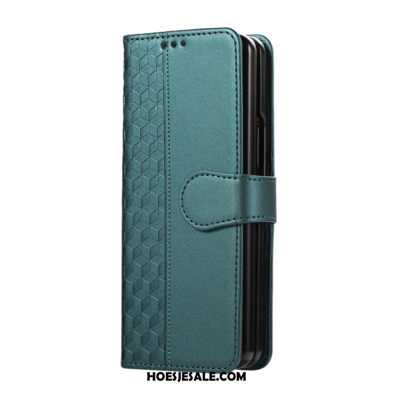 Leren Hoesje Samsung Galaxy Z Fold 7 Reliëfpatroon Met Riempje