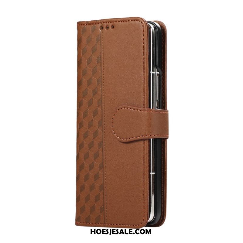 Leren Hoesje Samsung Galaxy Z Fold 7 Reliëfpatroon Met Riempje