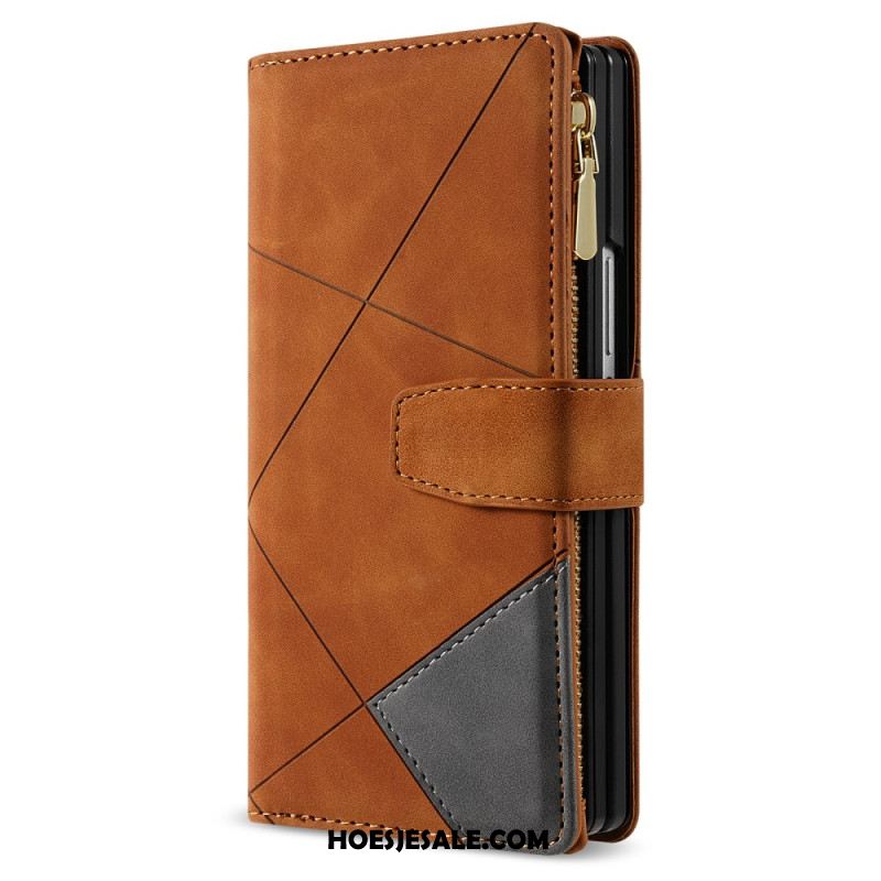 Leren Hoesje Samsung Galaxy Z Fold 7 Tweekleurige Portemonnee Bescherming Hoesje